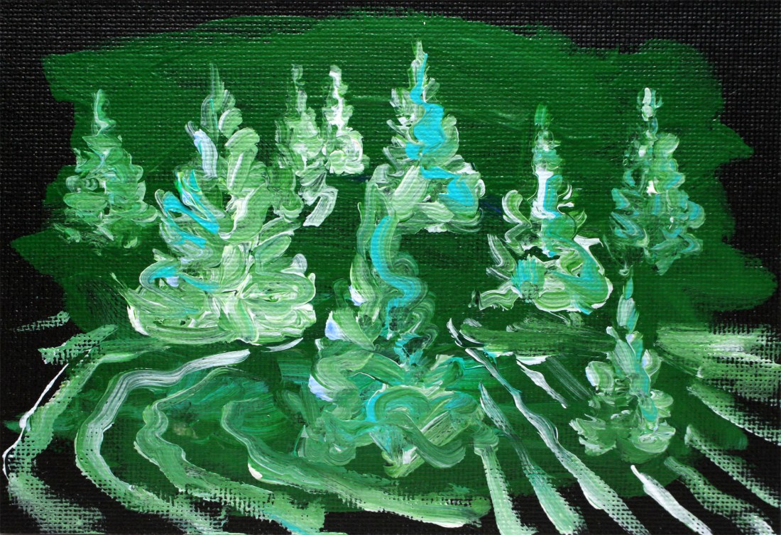 John DeFaro White Green Grove 2016 acrylic on canvas postcard 4 by 6 inches