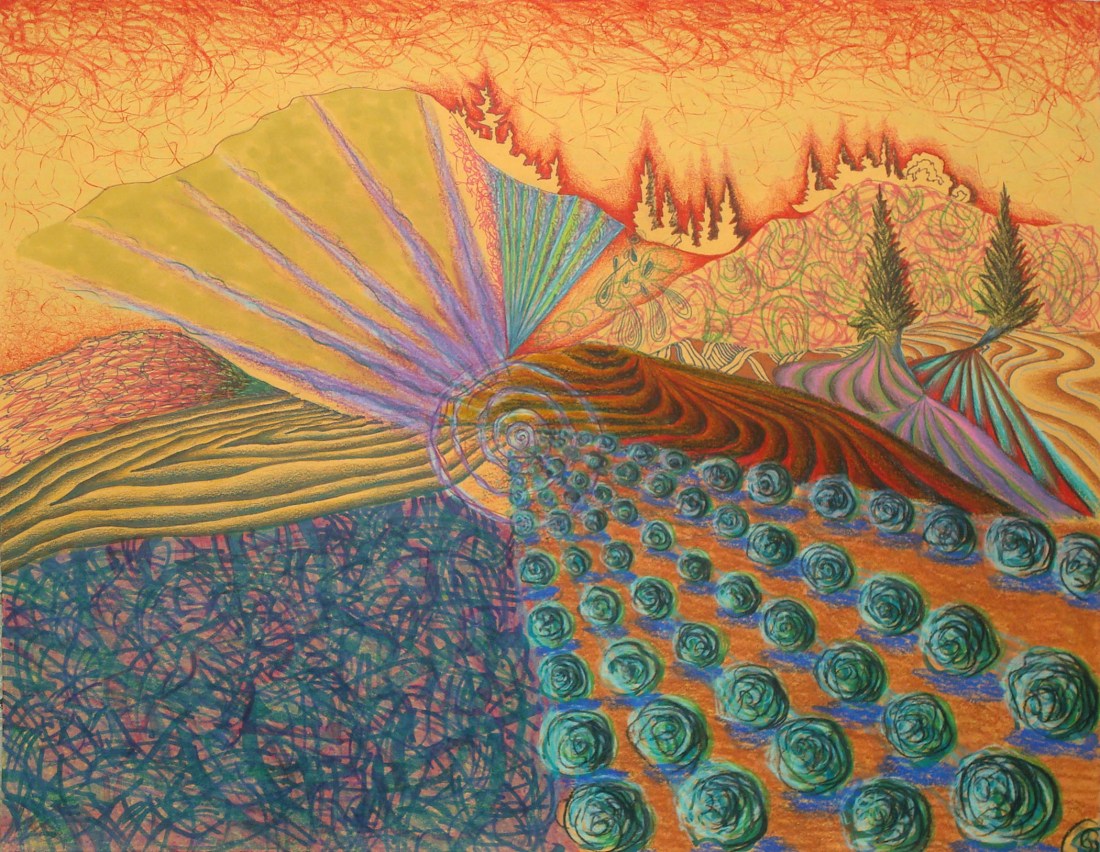 John DeFaro View of frill hill 2014 14 by 18 inches pencil marker crayon on manila paper