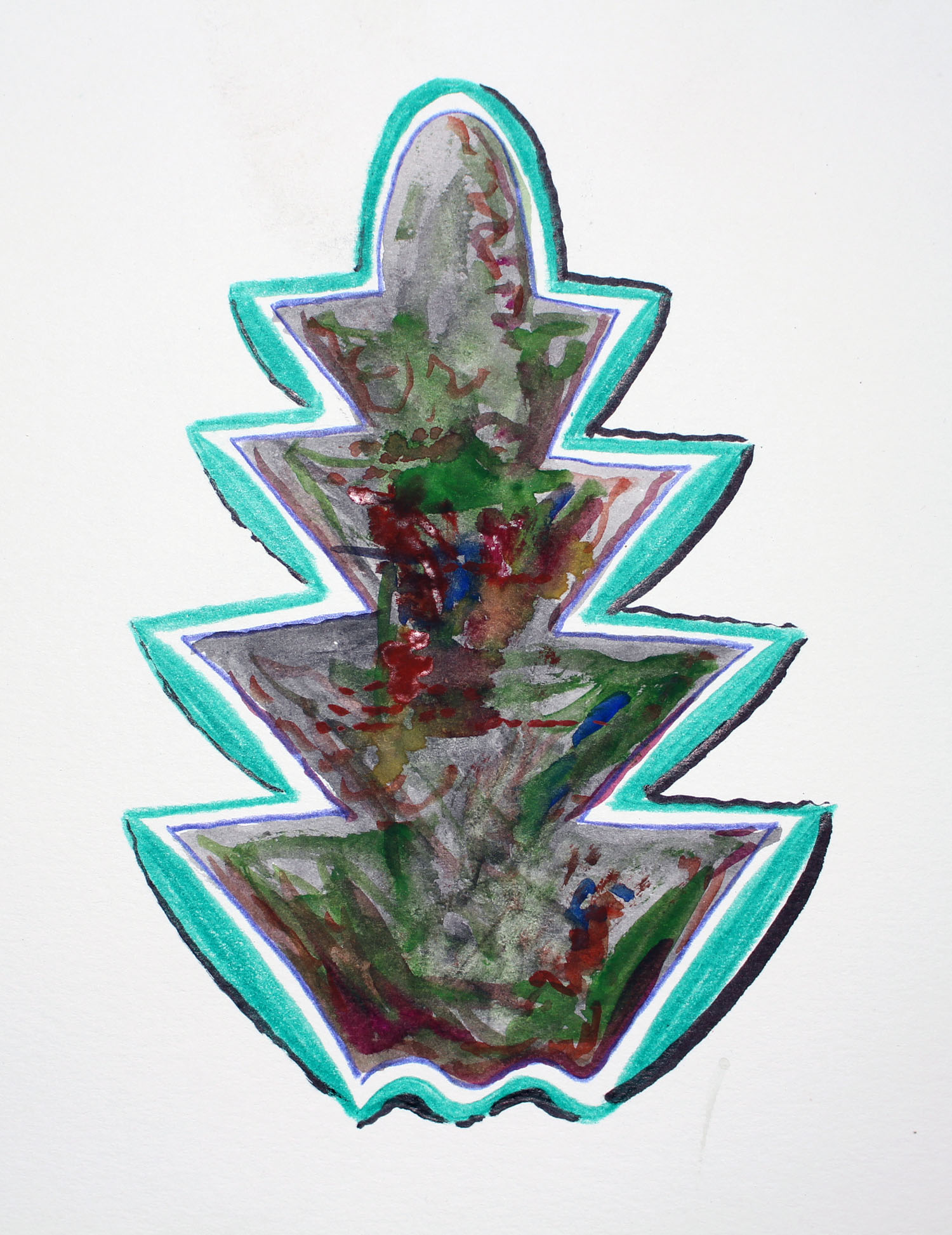 John DeFaro Butt Tree with inner Hofman 2018 ink watercolor and pencil on paper 8 by 4 inches