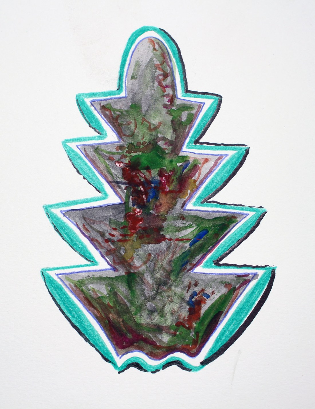 John DeFaro Butt Tree with inner Hofman 2018 ink watercolor and pencil on paper 8 by 4 inches